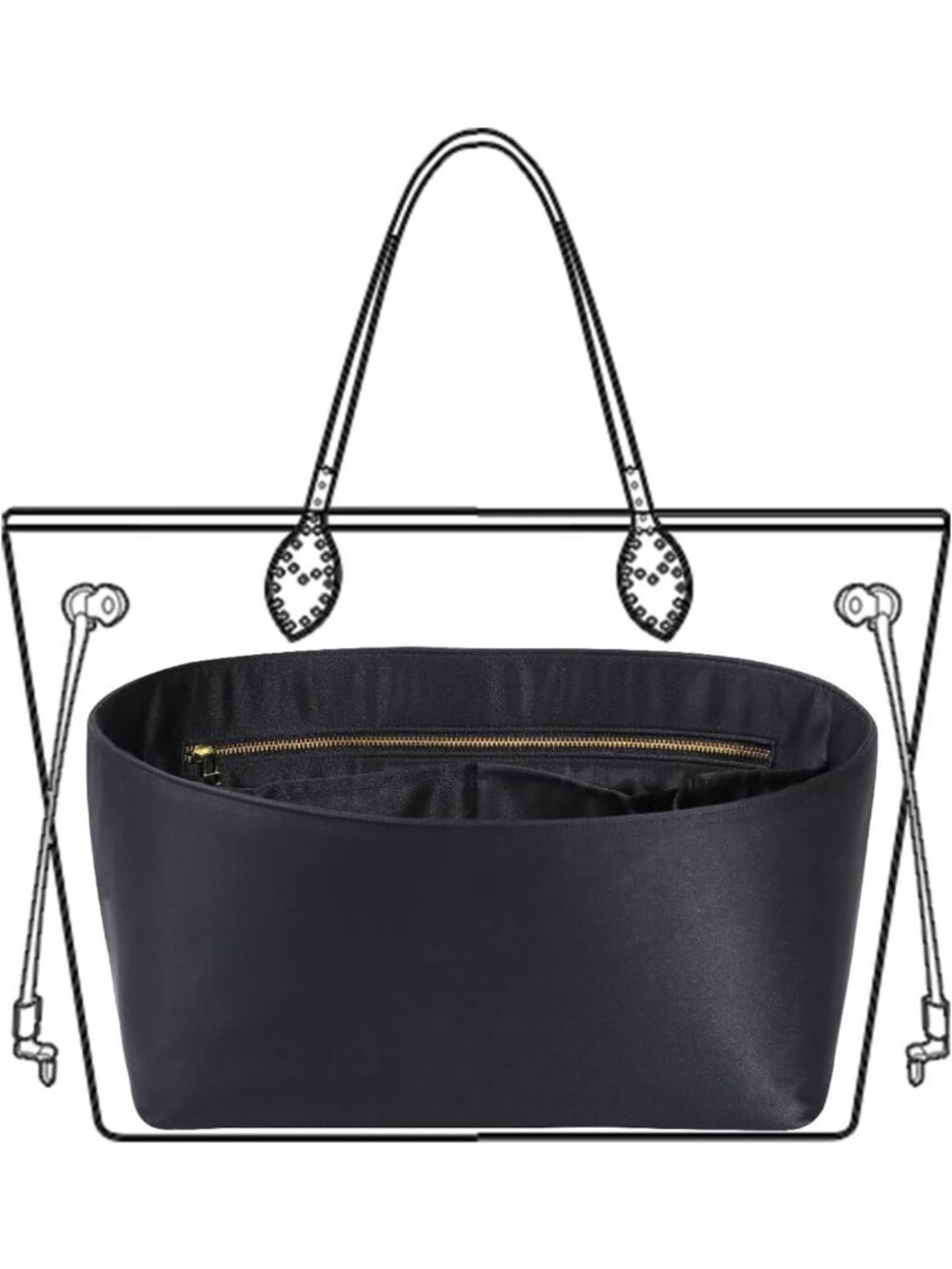 Silk Purse Organizer Insert for Handbags - Zippered, Smooth, 6 Sizes Available